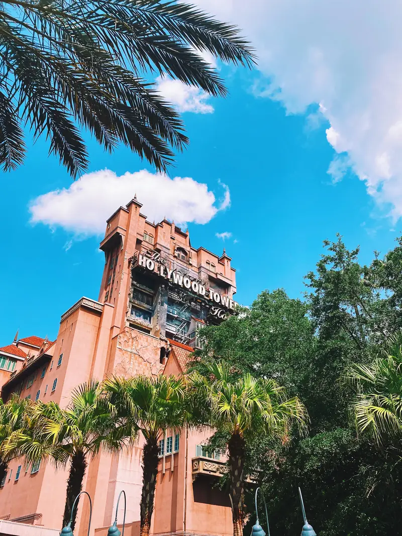 Palmeiras e a Tower of Terror no Hollywood Studios
