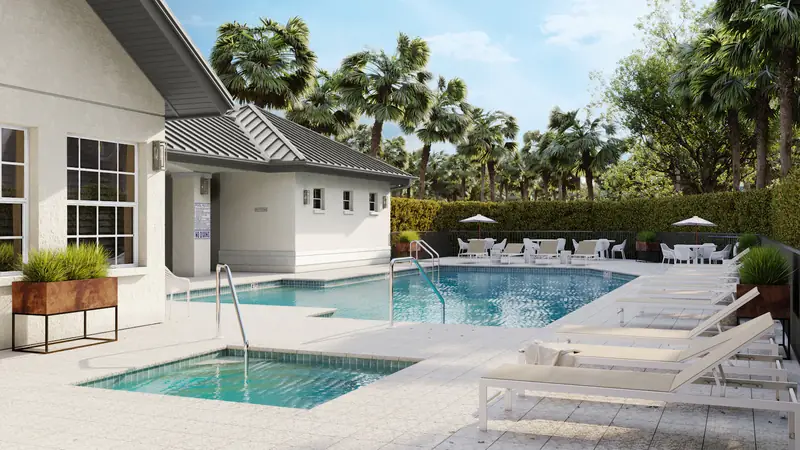 Piscina de resort com espreguiçadeiras